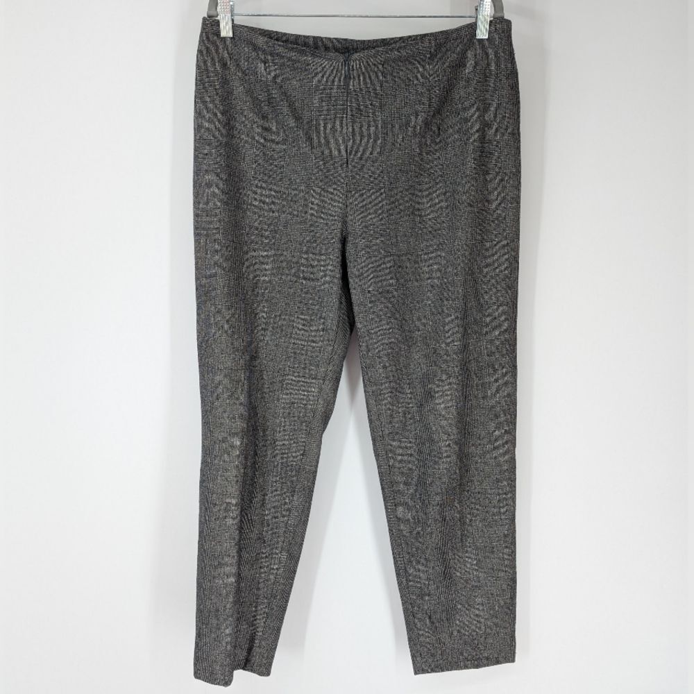 Bernard Zins Paris Women's Luxury Charcoal Gray Plaid Wool Straight Leg Pants 14